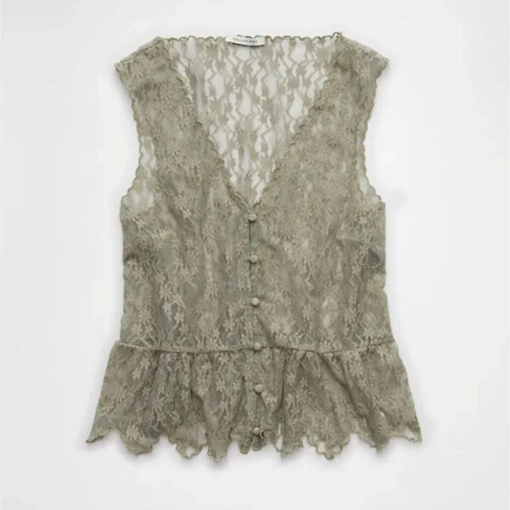 American-eagle Women's Green and Khaki Blouse